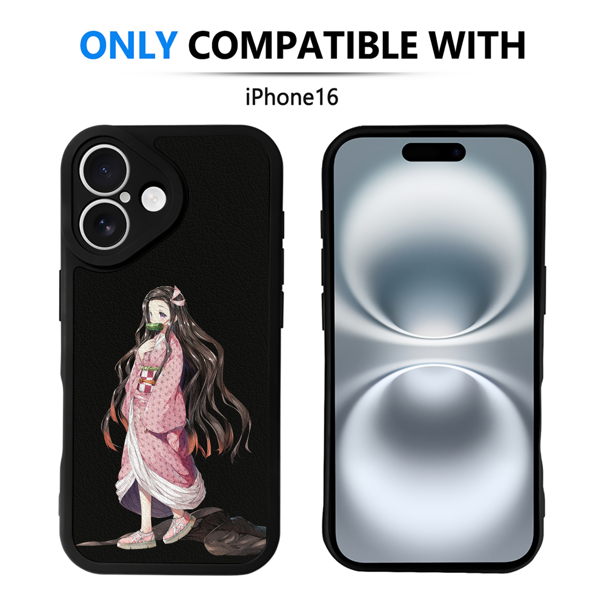 （画像用） 鬼滅の刃（きめつのやいば）竈門 禰󠄀豆子／かまど ねずこ Kamado Nezuko 【iPhone 16シリーズ対応】シリコンスマホケース（レザー調） 材質：シリコン